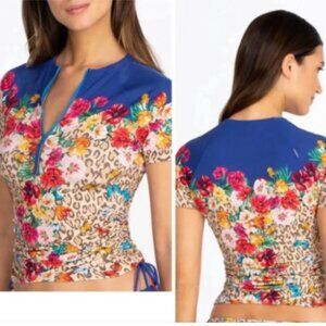 Johnny Was  Mayflower Surf Shirt Coverup Floral Animal Print Zip Front